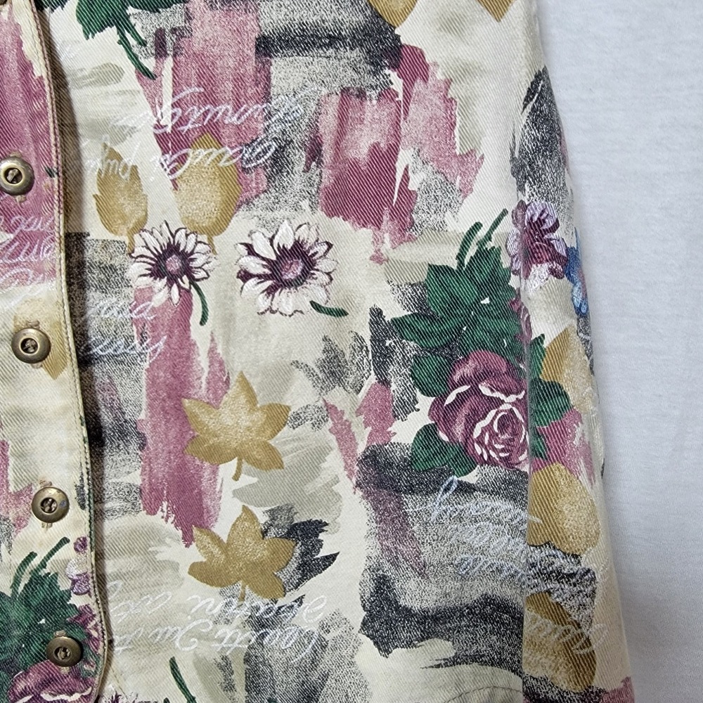 Vtg 90s STAMPEDE Women's Floral Denim Vest Button Front USA- Large Cottagecore - Picture 2 of 6